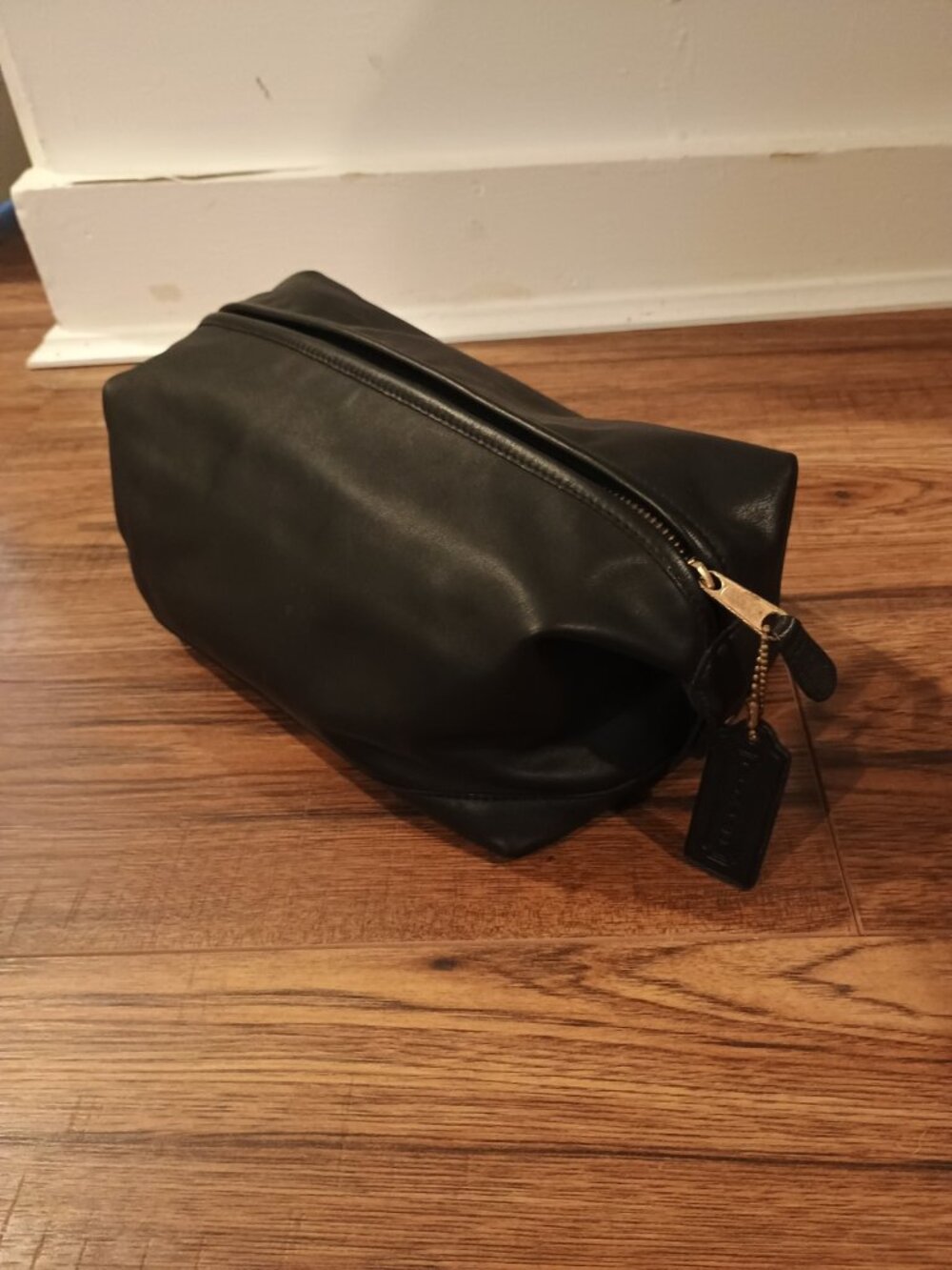 Vintage Coach Dopp Kit Large Leather Travel Toiletry Cosmetic Bag Black Zip Snap